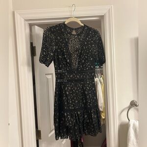 REVOLVE Black Lace Mini Dress with Metallic Accents